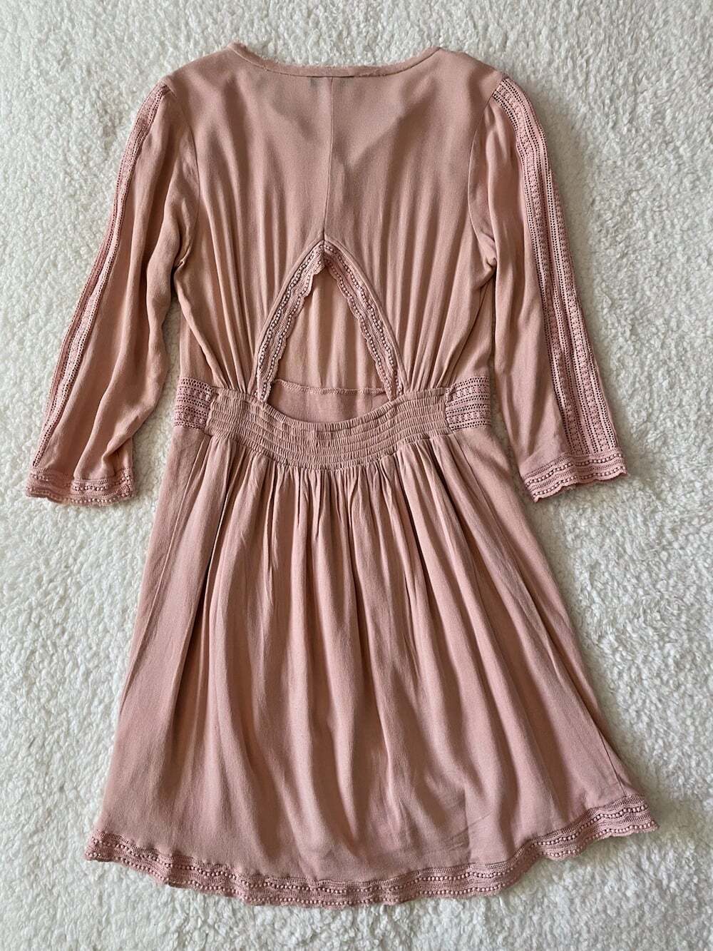 Heartloom Mini Dress Womens S Lined Lace Knit Boho Cottage-core Cutout Back Pink